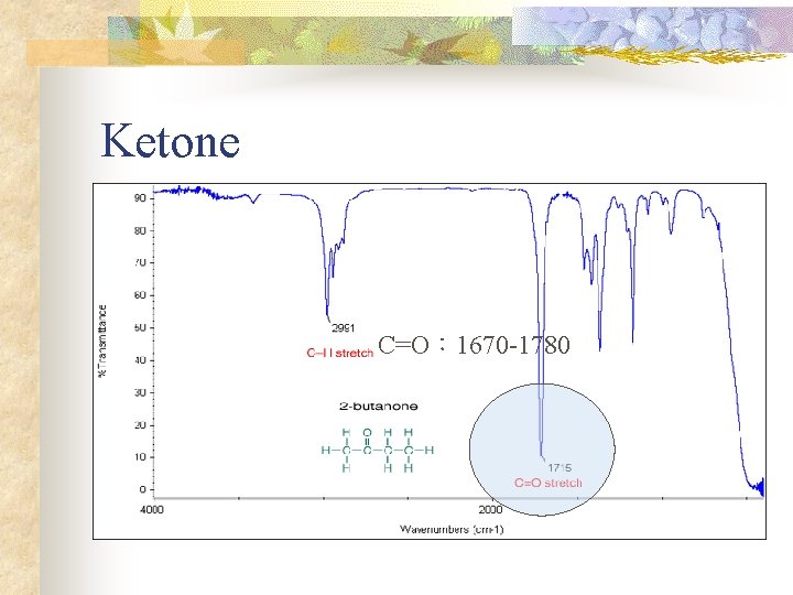 Ketone C=O： 1670 -1780 