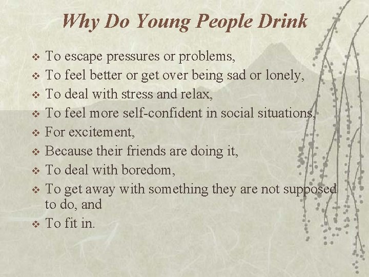 Why Do Young People Drink v v v v v To escape pressures or