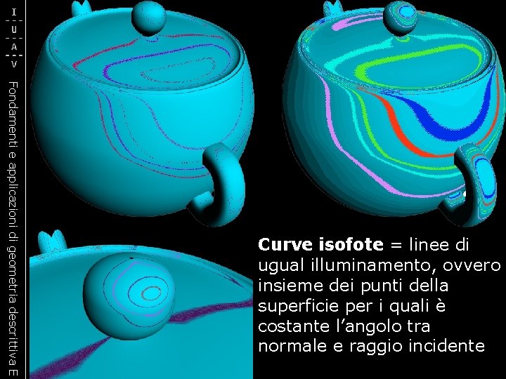 Fondamenti e applicazioni di geometria descrittiva E Curve isofote = linee di ugual illuminamento,