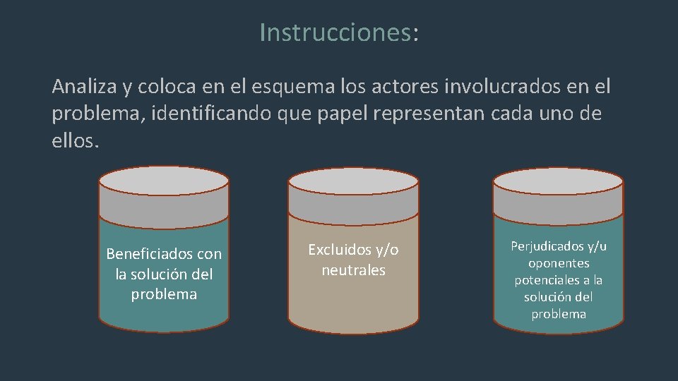 Instrucciones: Analiza y coloca en el esquema los actores involucrados en el problema, identificando