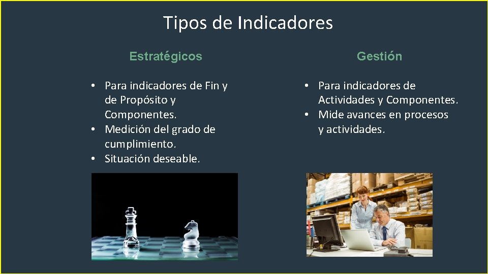 Tipos de Indicadores Estratégicos • Para indicadores de Fin y de Propósito y Componentes.