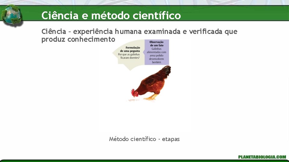 Ciência e método científico Ciência – experiência humana examinada e verificada que produz conhecimento