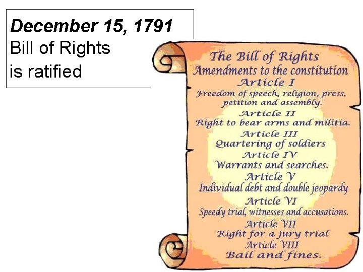 December 15, 1791 Bill of Rights is ratified 