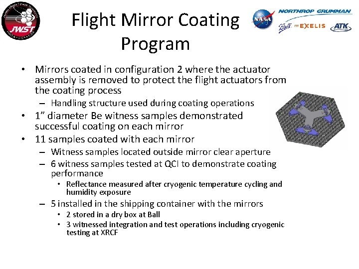 Flight Mirror Coating Program • Mirrors coated in configuration 2 where the actuator assembly