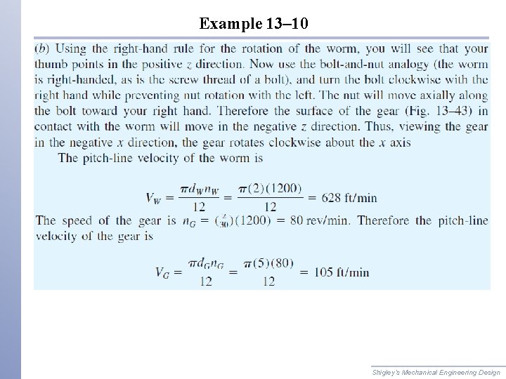 Example 13– 10 Shigley’s Mechanical Engineering Design 