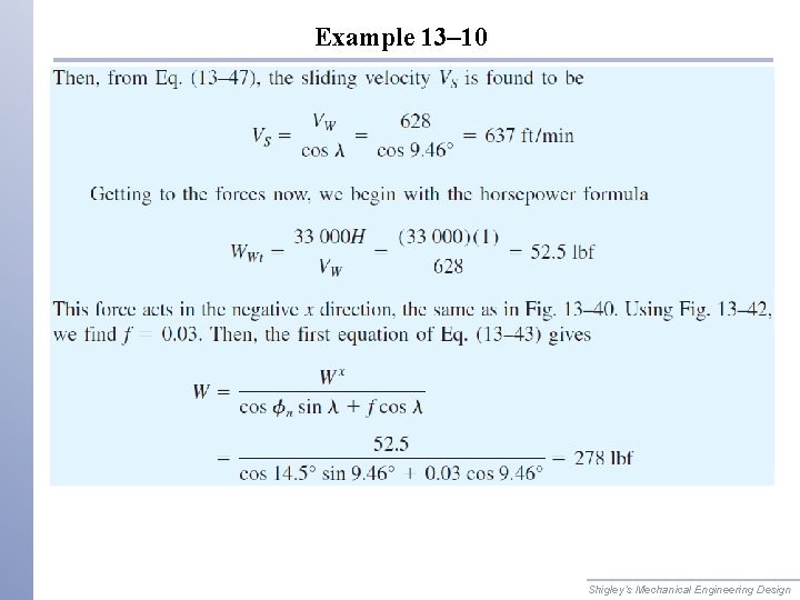 Example 13– 10 Shigley’s Mechanical Engineering Design 