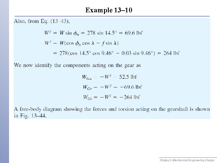 Example 13– 10 Shigley’s Mechanical Engineering Design 