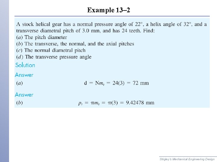 Example 13– 2 Shigley’s Mechanical Engineering Design 