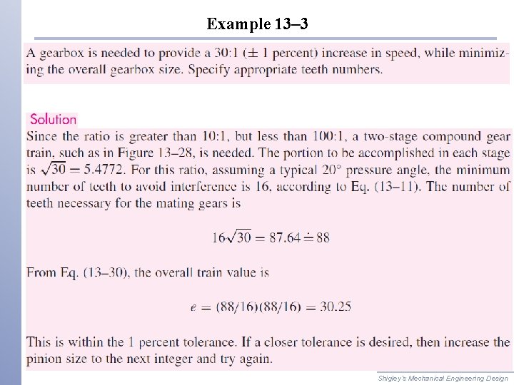 Example 13– 3 Shigley’s Mechanical Engineering Design 