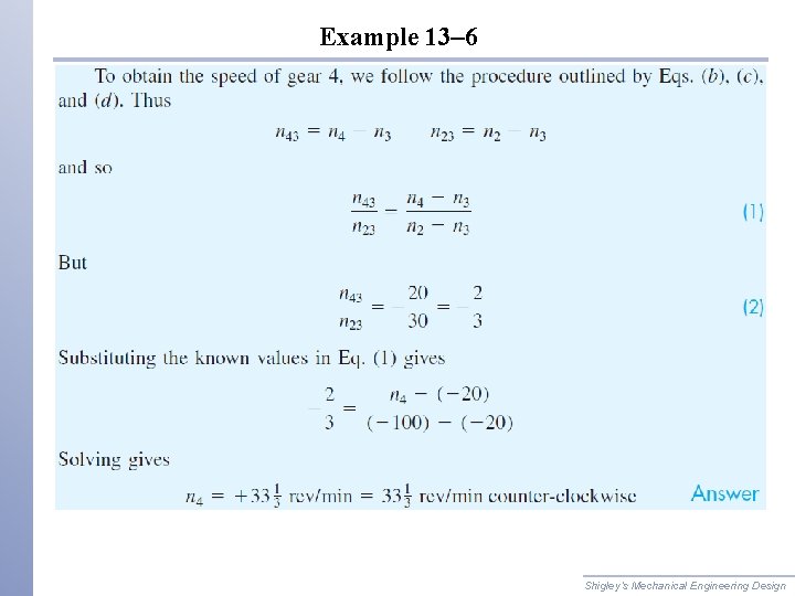 Example 13– 6 Shigley’s Mechanical Engineering Design 