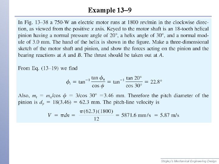 Example 13– 9 Shigley’s Mechanical Engineering Design 