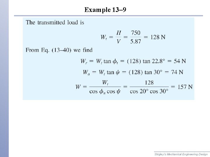 Example 13– 9 Shigley’s Mechanical Engineering Design 