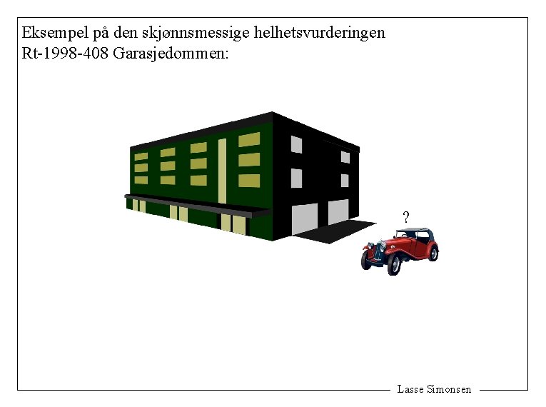 Eksempel på den skjønnsmessige helhetsvurderingen Rt-1998 -408 Garasjedommen: ? Lasse Simonsen 