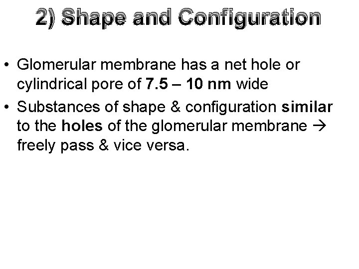 2) Shape and Configuration • Glomerular membrane has a net hole or cylindrical pore