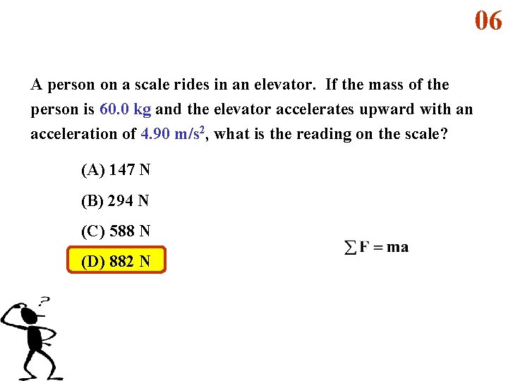 06 A person on a scale rides in an elevator. If the mass of