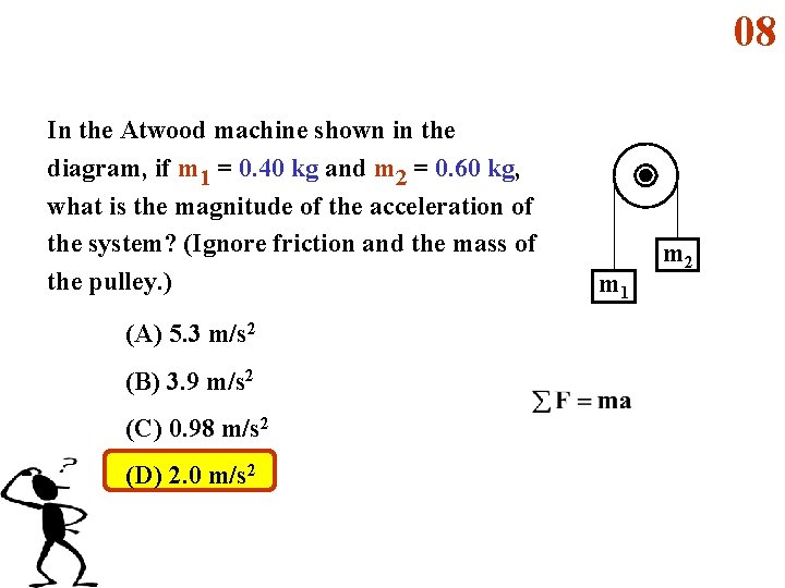 08 In the Atwood machine shown in the diagram, if m 1 = 0.