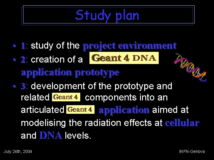 Study plan • 1: study of the project environment • 2: creation of a