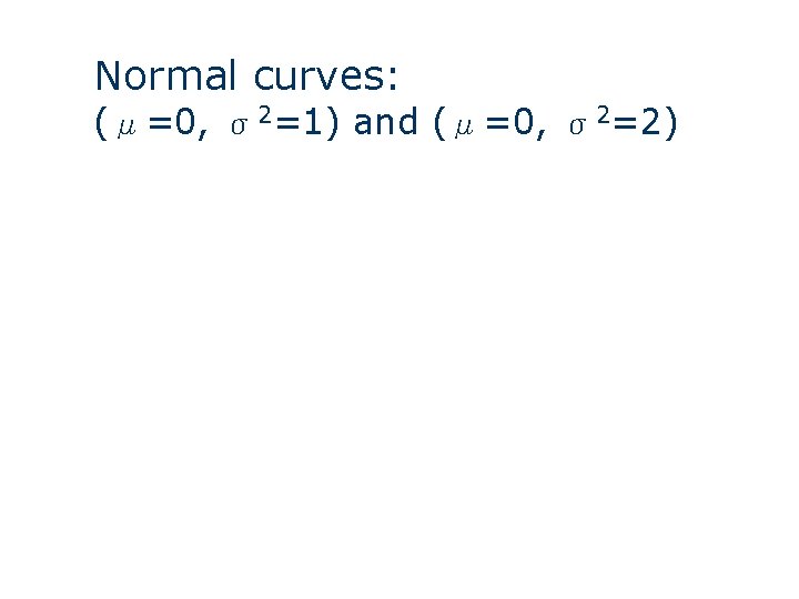 Normal curves: (μ=0, σ2=1) and (μ=0, σ2=2) 