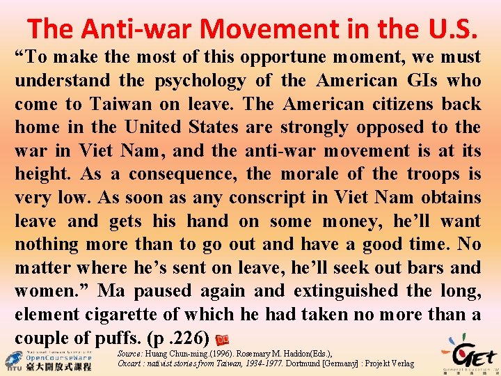 The Anti-war Movement in the U. S. “To make the most of this opportune