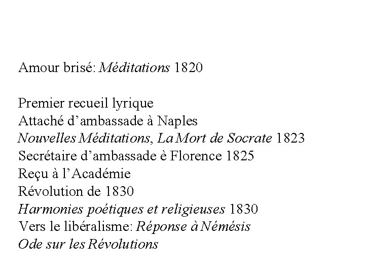 Amour brisé: Méditations 1820 Premier recueil lyrique Attaché d’ambassade à Naples Nouvelles Méditations, La