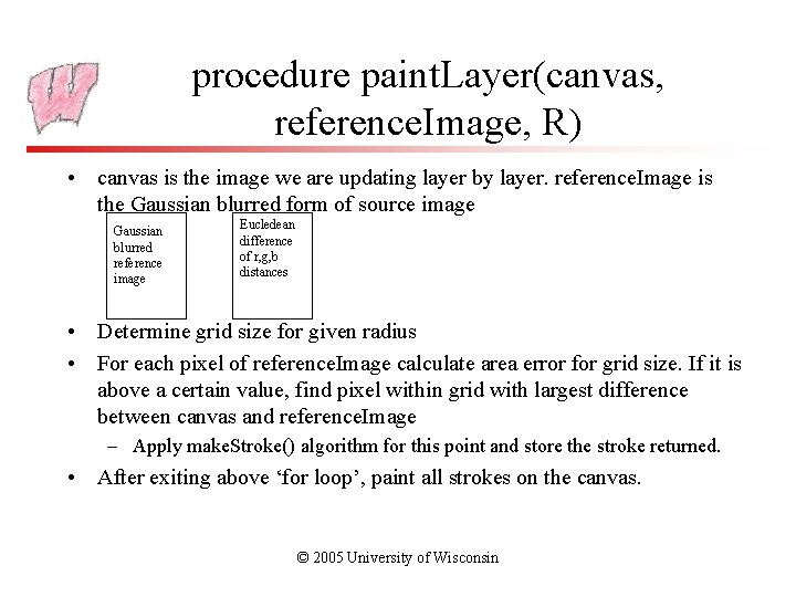 procedure paint. Layer(canvas, reference. Image, R) • canvas is the image we are updating