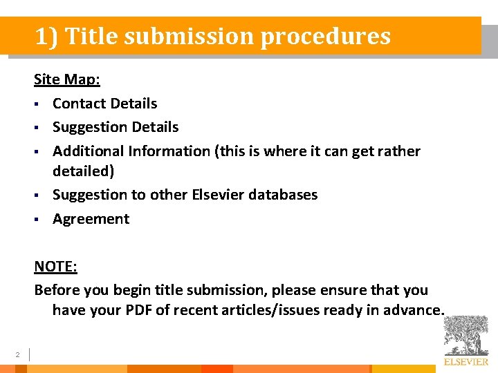 1) Title submission procedures Site Map: § Contact Details § Suggestion Details § Additional