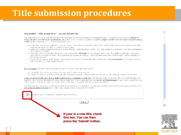 Title submission procedures If your is a new title, check this box. You can