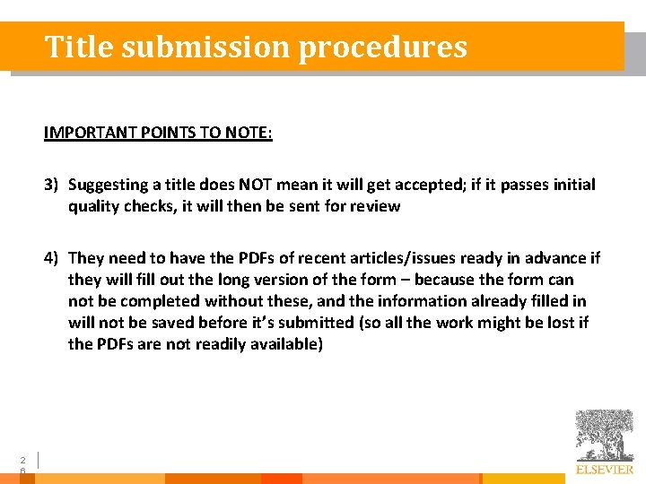 Title submission procedures IMPORTANT POINTS TO NOTE: 3) Suggesting a title does NOT mean