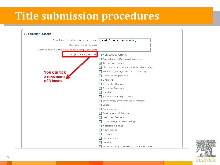 Title submission procedures You can tick a maximum of 3 boxes 6 