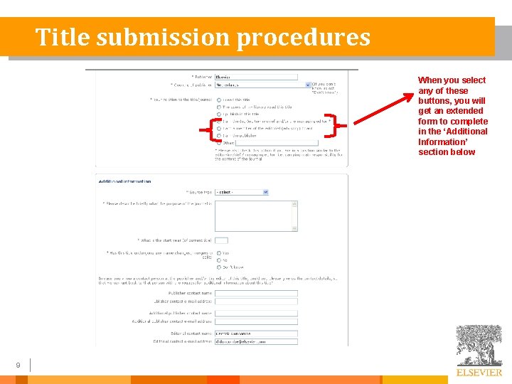 Title submission procedures When you select any of these buttons, you will get an