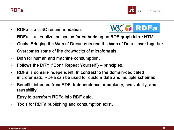 RDFa • RDFa is a W 3 C recommendation. • RDFa is a serialization