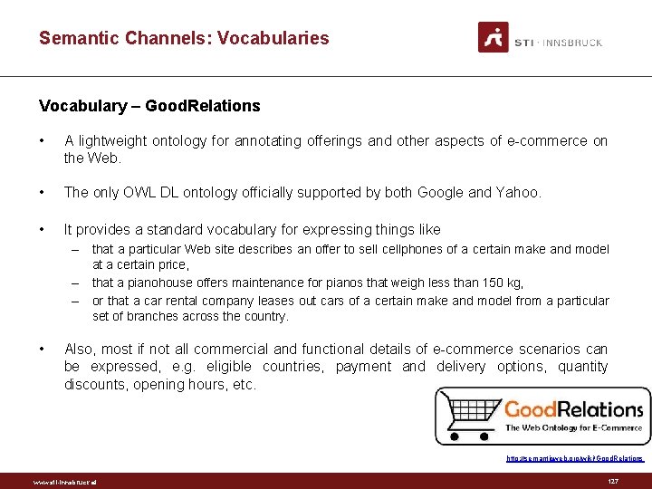 Semantic Channels: Vocabularies Vocabulary – Good. Relations • A lightweight ontology for annotating offerings