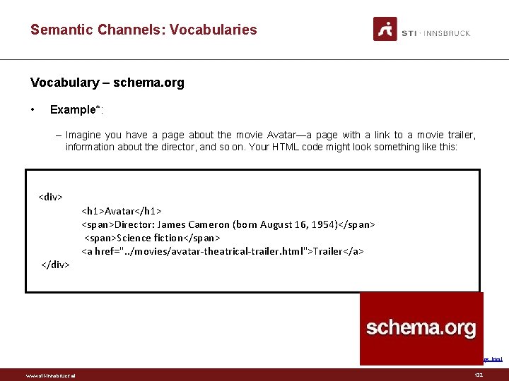 Semantic Channels: Vocabularies Vocabulary – schema. org • Example*: – Imagine you have a