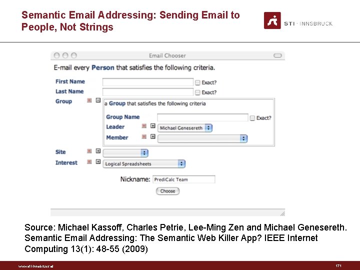 Semantic Email Addressing: Sending Email to People, Not Strings Source: Michael Kassoff, Charles Petrie,