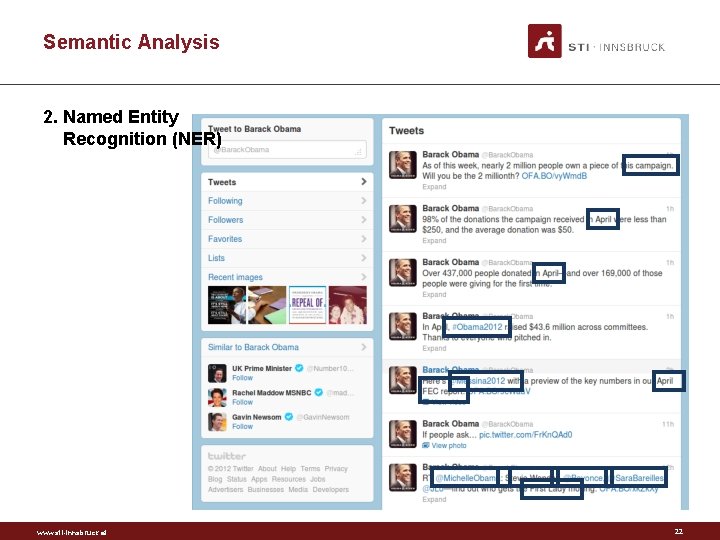 Semantic Analysis 2. Named Entity Recognition (NER) www. sti-innsbruck. at 22 