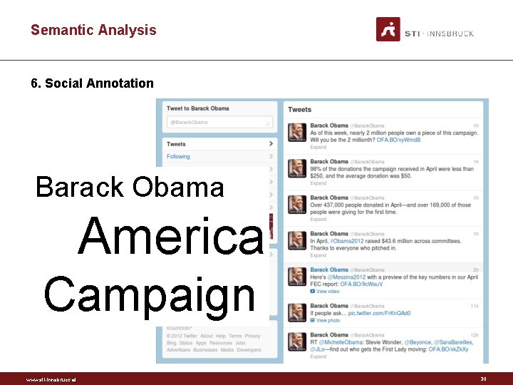 Semantic Analysis 6. Social Annotation Barack Obama America Campaign www. sti-innsbruck. at 30 