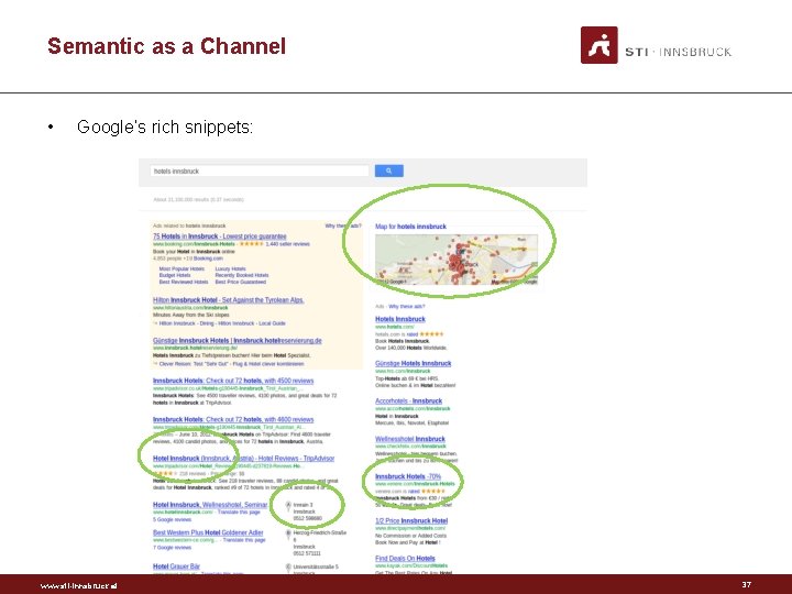 Semantic as a Channel • Google‘s rich snippets: www. sti-innsbruck. at 37 