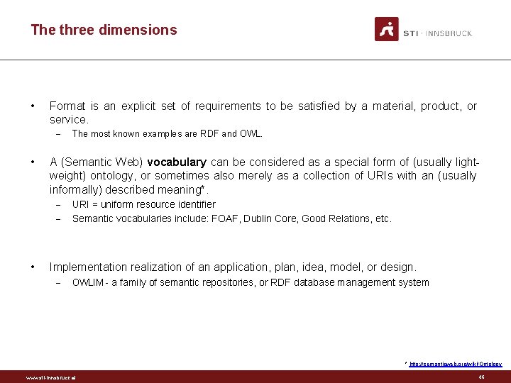 The three dimensions • Format is an explicit set of requirements to be satisfied