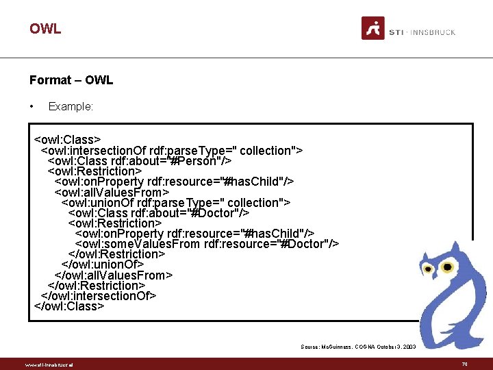 OWL Format – OWL • Example: <owl: Class> <owl: intersection. Of rdf: parse. Type="