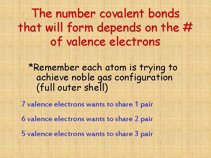 The number covalent bonds that will form depends on the # of valence electrons