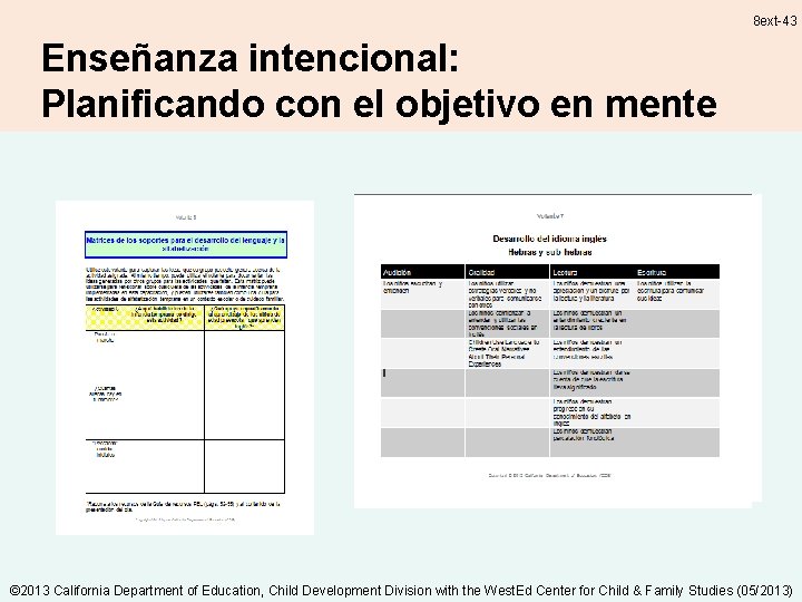 8 ext-43 Enseñanza intencional: Planificando con el objetivo en mente © 2013 California Department 8 ext-43 Enseñanza intencional: Planificando con el objetivo en mente © 2013 California Department