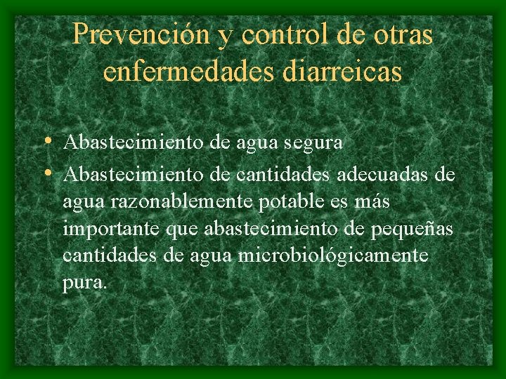 Prevención y control de otras enfermedades diarreicas • Abastecimiento de agua segura • Abastecimiento