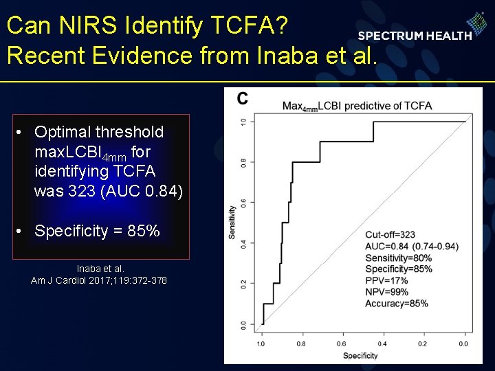Can NIRS Identify TCFA? Recent Evidence from Inaba et al. • Optimal threshold max.