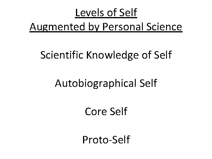 Levels of Self Augmented by Personal Science Scientific Knowledge of Self Autobiographical Self Core