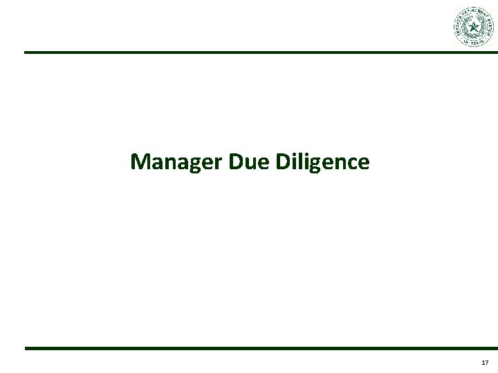 Manager Due Diligence 17 