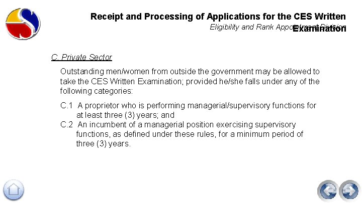 Receipt and Processing of Applications for the CES Written Eligibility and Rank Appointment Division