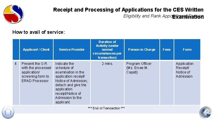 Receipt and Processing of Applications for the CES Written Eligibility and Rank Appointment Division