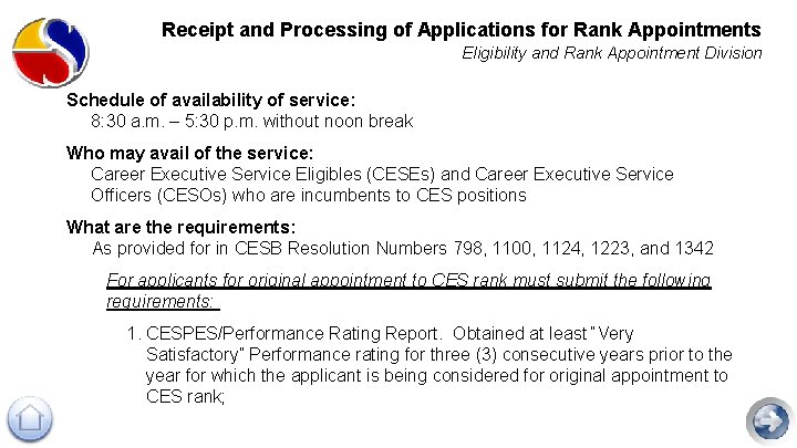 Receipt and Processing of Applications for Rank Appointments Eligibility and Rank Appointment Division Schedule