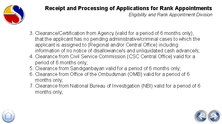 Receipt and Processing of Applications for Rank Appointments Eligibility and Rank Appointment Division 3.