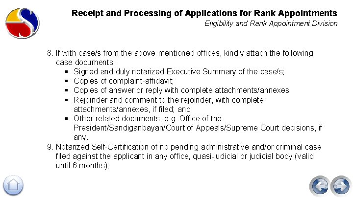 Receipt and Processing of Applications for Rank Appointments Eligibility and Rank Appointment Division 8.